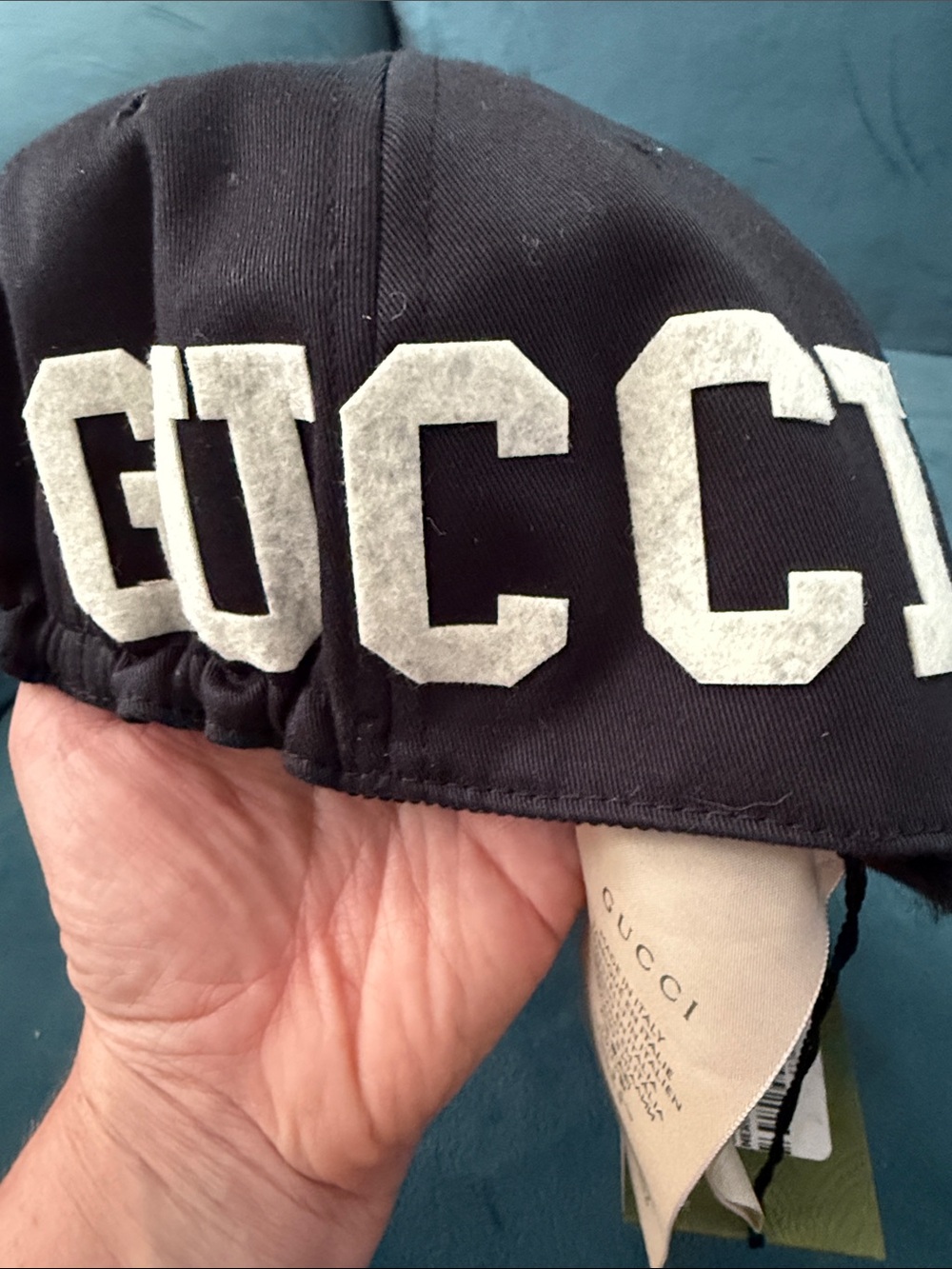 Gucci Black Cap with White Appliqué Logo